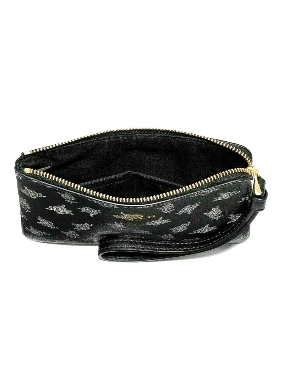 New Coach F39229 Corner Zip Wristlet Floral Print Black Multi